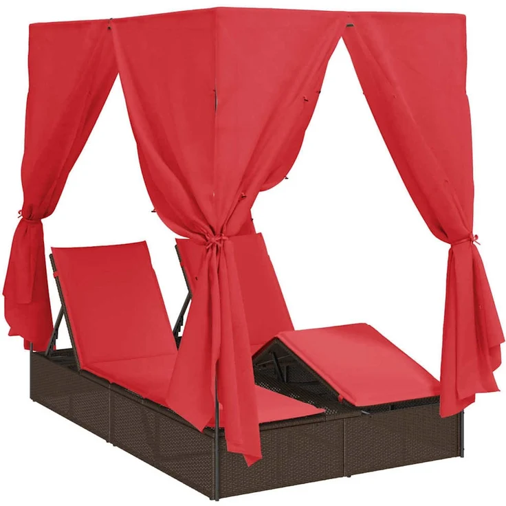 vidaXL Doppelte Sonnenliege Rot Poly-Rattan 3376133 – Bild 2