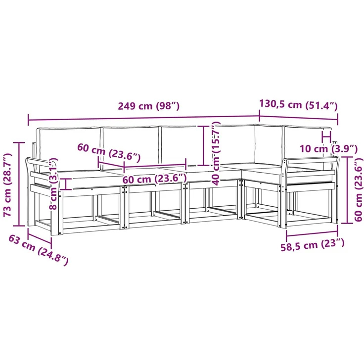 vidaXL Outdoor-Sofagarnitur 5 stk. 5-Sitzer Weiß und Hellgrau 3387630 – Bild 10