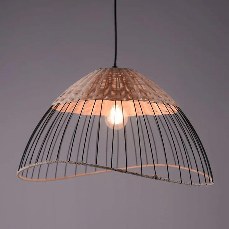RGB LED Hängelampe, Käfig schwarz, Holz, Rattan, App-Steuerung – Bild 7