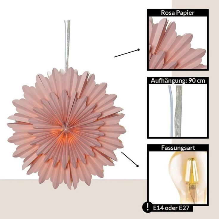 EGLO Papierstern Crystal, Weihnachtsstern für innen, Wand Deko, Ø 50 cm – Bild 4
