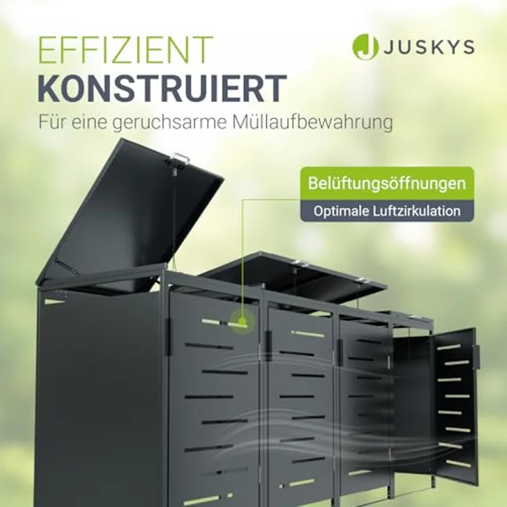 Juskys Mülltonnenbox Arel 4er - Metall Gartenbox für 120 bzw. 240l Mülltonnen - Aufbewahrungsbox - Unterstand mit Dach & Gasdruckfeder - Anthrazit – Bild 4
