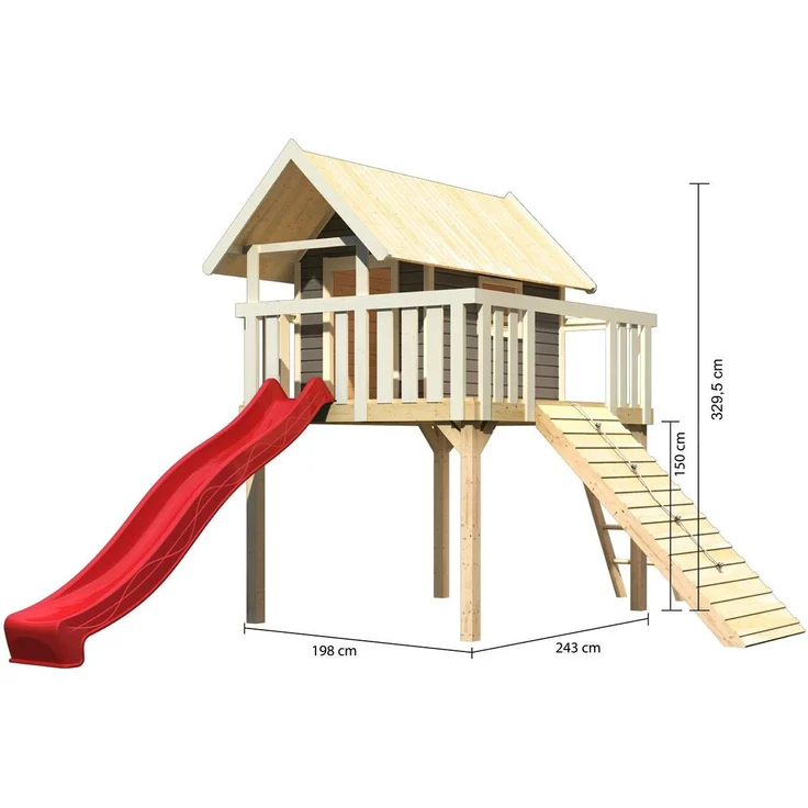 Karibu Stelzenhaus Fidel Set Aktion2 terragrau mit Rutsche und Holzrampe rot – Bild 8