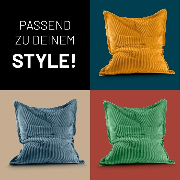 Lumaland Sitzsack Classic XXL Cord | Riesen Sitzsack XXL mit Softer Rippenstruktur – ideal zu Cord Sofa & Sessel Indoor Bean Bag für Wohnzimmer, Schlafzimmer & Co. - 380 L, 140x180 cm – Bild 8
