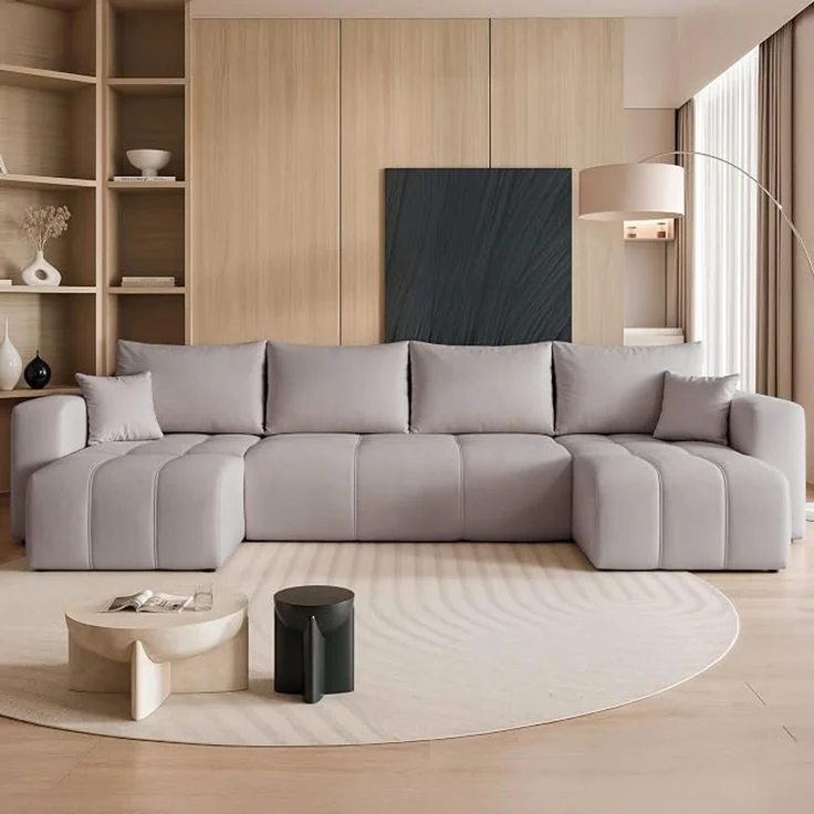 U-förmiges Ecksofa (mit Schlaffunktion und Stauraum), Dunkelgrau – Bild 2