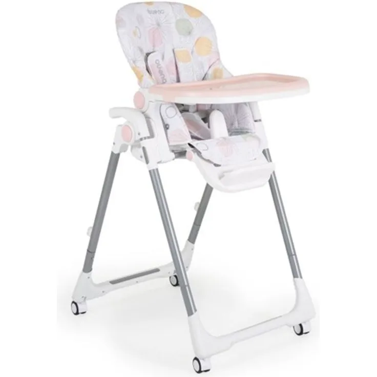 Moni Kinderhochstuhl Bueno faltbar mehrfach verstellbar Doppeltablett Räder Gurt rosa