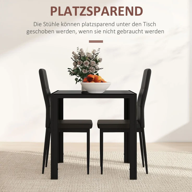 MELAYR, Essgruppe Esstisch mit 2 Stühlen Platzsparend Esszimmergruppe Sitzgruppe Schwarz, 75 x 75 x 75 cm – Bild 6