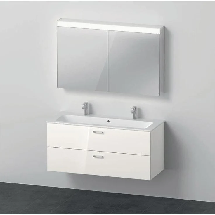 Duravit Badmöbelset XBASE 1230mm, LED-Spiegelschrank und Waschtischunterschrank, weiß hochglanz, wandmontierbar, mit Soft-Close-Türen und Vollauszug-Schubkästen