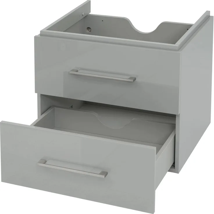 MCW Premium Waschbeckenunterschrank D16, 60cm, Grau, Hochglanz-Optik, Soft-Close-System, 2 Schubladen, Wandmontage