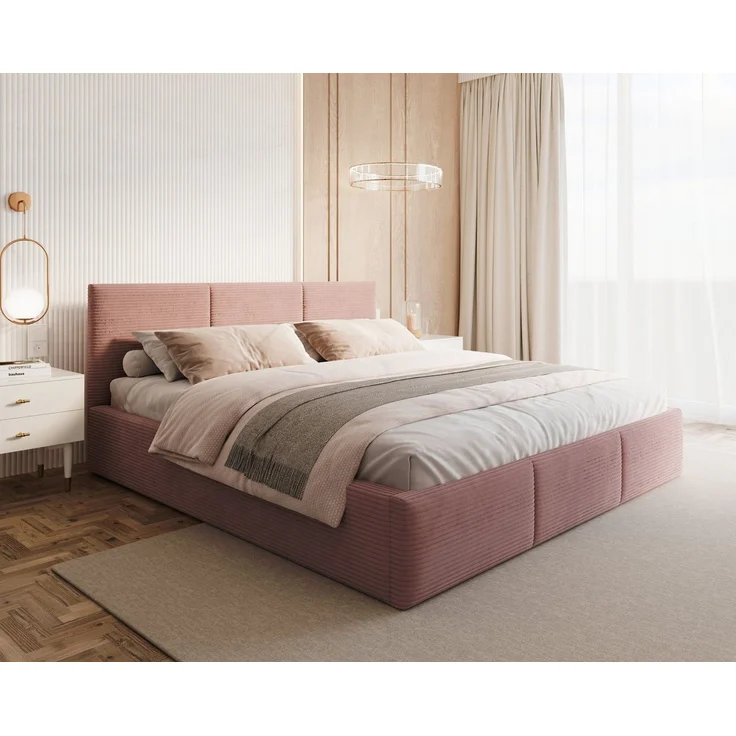 thematys Polsterbett mit Bettkasten & Lattenrost – Stauraumbett Cord 180x200cm, ohne Matratze, Pastellrosa – Bild 2