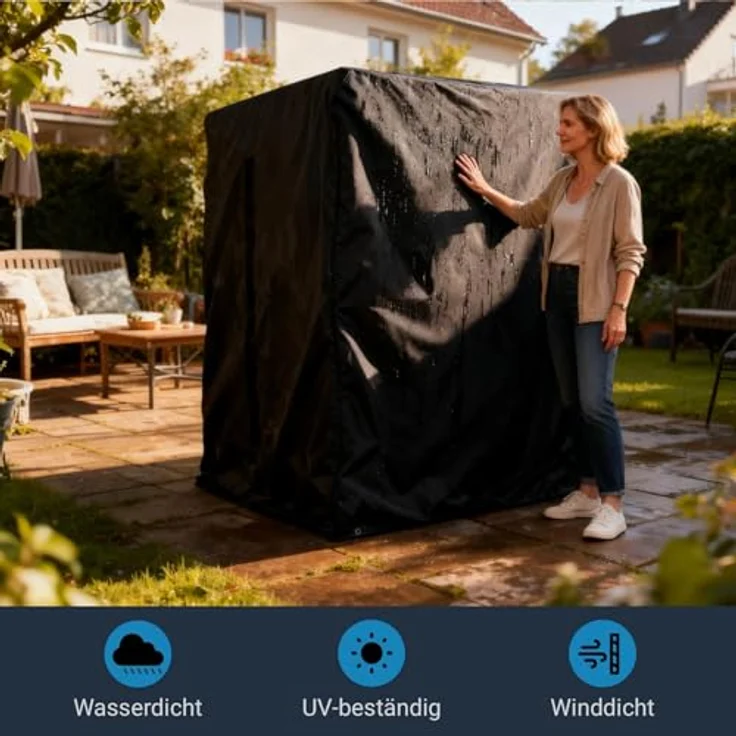 Awnic Strandkorb Schutzhülle Winterfest, Strandkorbhülle 2 Sitze Wasserdicht, Abdeckhauben für Strandkörbe, Abdeckung Strandkorb Winterfest 420D Oxford-Gewebe L135×B105×H175/140cm – Bild 4