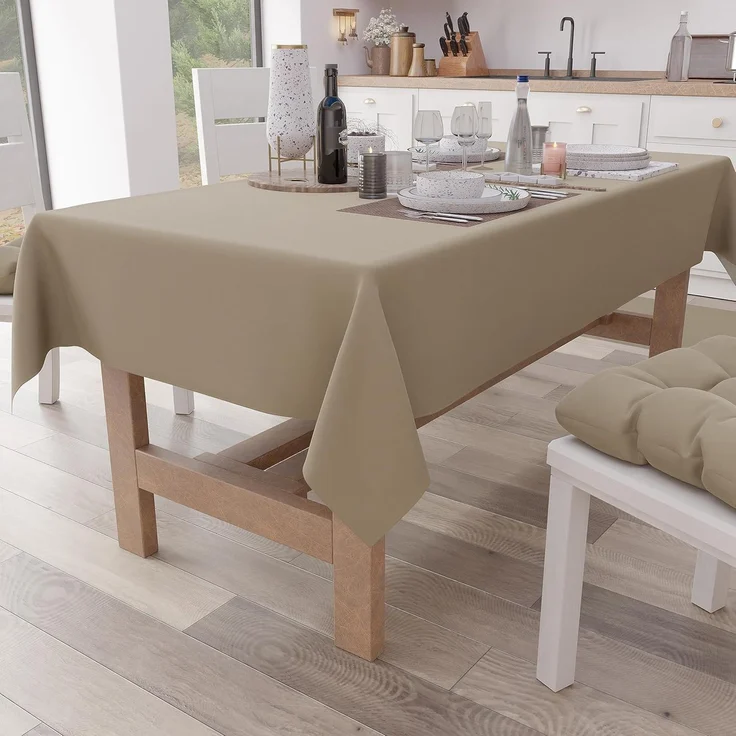 PETTI Artigiani Italiani - Rechteckige Tischdecke, Elegante Tischdecke, einfarbige Tischdecke aus Baumwolle, Tischdecke, Küche, Tischdecke Taupe X12 Plätze (140x240 cm), 100% Made in Italy