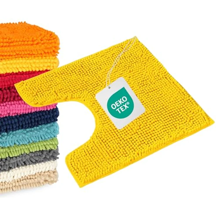 WohnDirect Badematte 45x45 cm MIT WC Ausschnitt | Gelb - rutschfest & Waschbar - Badezimmerteppich zum Set kombinierbar, Badvorleger, WC Garnitur, Badteppich – Bild 1