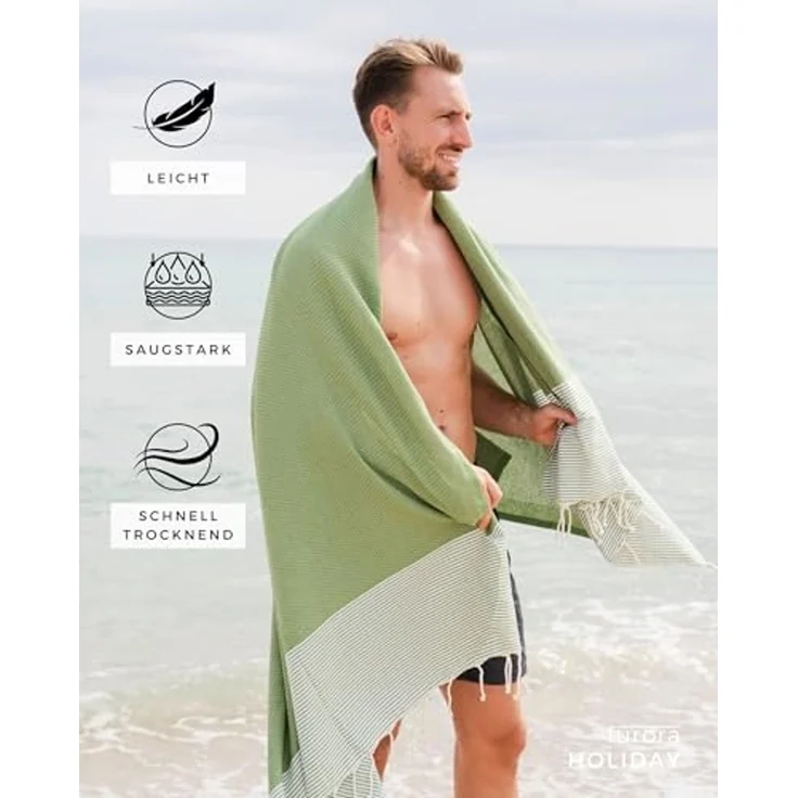 furora HOLIDAY Saunatuch Strandtuch Hamamtuch: groß 100x200 cm Saunatuch, Strandhandtuch dünn, Strandtuch Saunatuch aus 100% Baumwolle Strandtuch Set – Bild 5