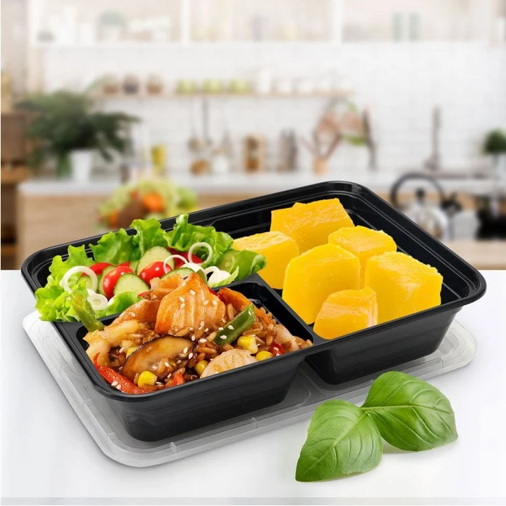Casativo Frischhaltedose Meal Prep Boxen mit Deckel - 3 Fächer Bento-Boxen 1,2L Essensboxen, Kunststoff, (10-tlg), BPA-freiem Kunststoff, Lebensmittelboxen: Bento Boxen ca. 1,2 L – Bild 4