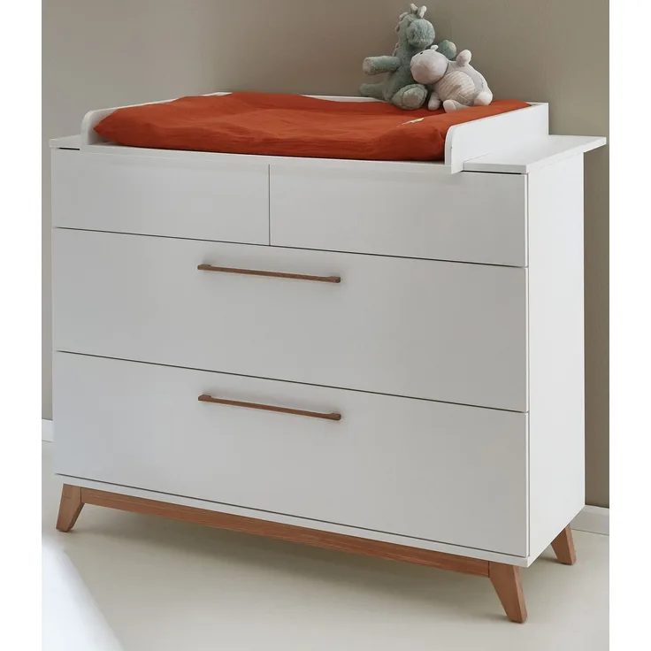 Wickelkommode mit abnehmbarem Wickelaufsatz »Lina«, (B/H/T): 115/104/77 cm, Weiß / Walnuss, Arthur Berndt