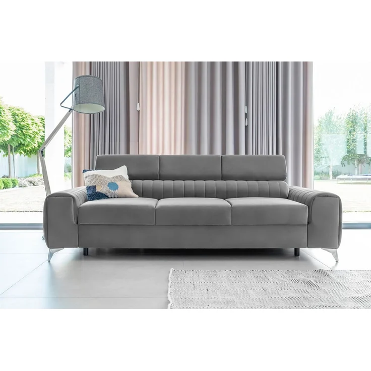 Sofa 3-Sitzer mit Schlaffunktion Schlafsofa ELENI Stoff Monolith Hellgrau – Bild 1