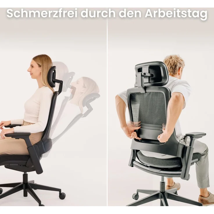 Ergotopia 'NextBack Pro' ergonomischer Bürostuhl mit integrierter Lordosenstütze, 3D Armlehnen & verstellbarer Kopfstütze, Schwarz – Bild 5