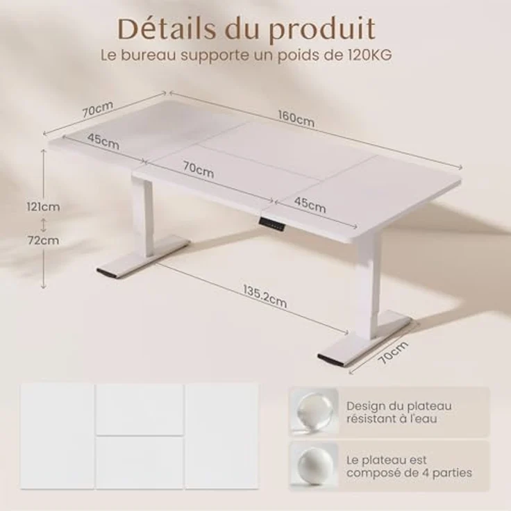 FLEXISPOT Höhenverstellbarer Schreibtisch Basic Plus 160x70 cm-Tischgestell höhenverstellbar elektrisch mit 2 MOTOREN,Memory-Handsteuerung-Sitz-Stehpult (Weiß) – Bild 2