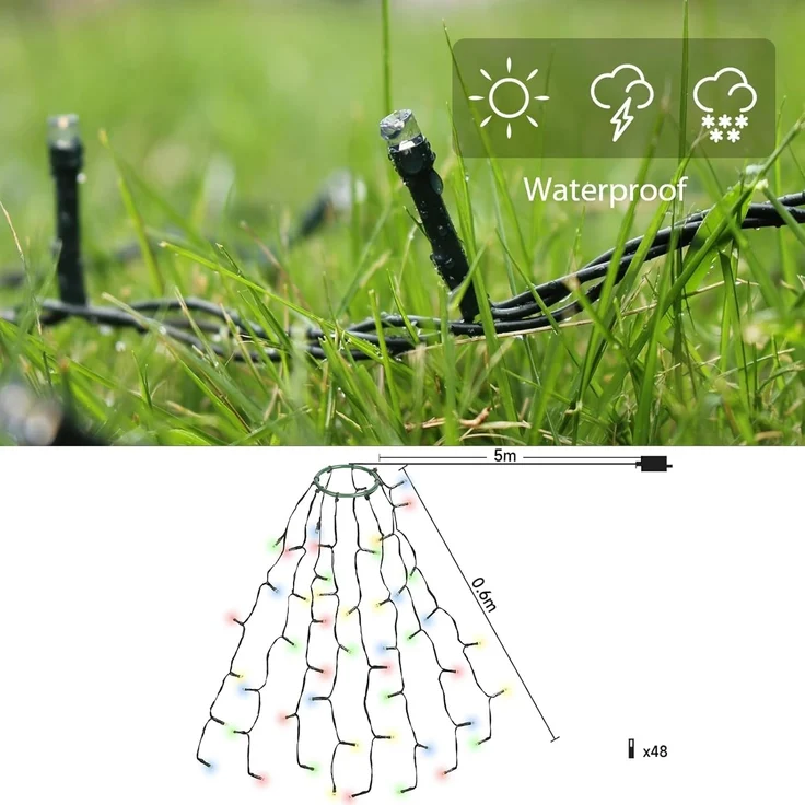 SALCAR 0,6m Christbaumbeleuchtung mit Ring und 8 Girlanden, 48er LED Überwurf Lichterkette Weihnachtsbaum Wasserdicht Weihnachtsbeleuchtung für 60cm, 90cm, 120cm, Tannenbaum - Bunt – Bild 7