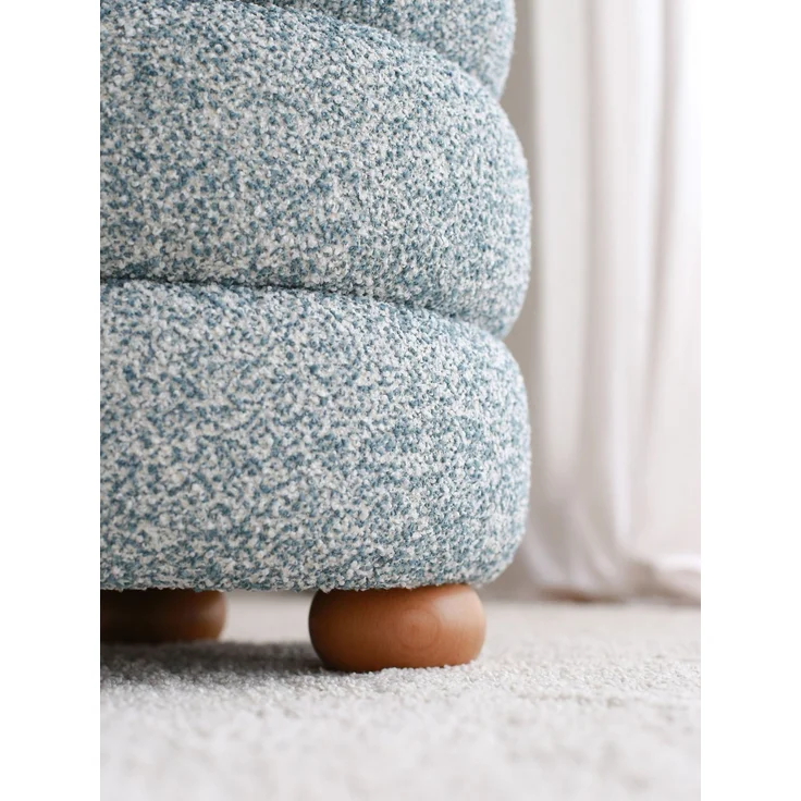 Stylish Pouffe with Wooden Frame, Teddy Fabric, 42 x 44 x 42 cm | Blue & Grey | Soft 24 DNS Feather Cushion | Perfect for Modern Living Spaces – Bild 4