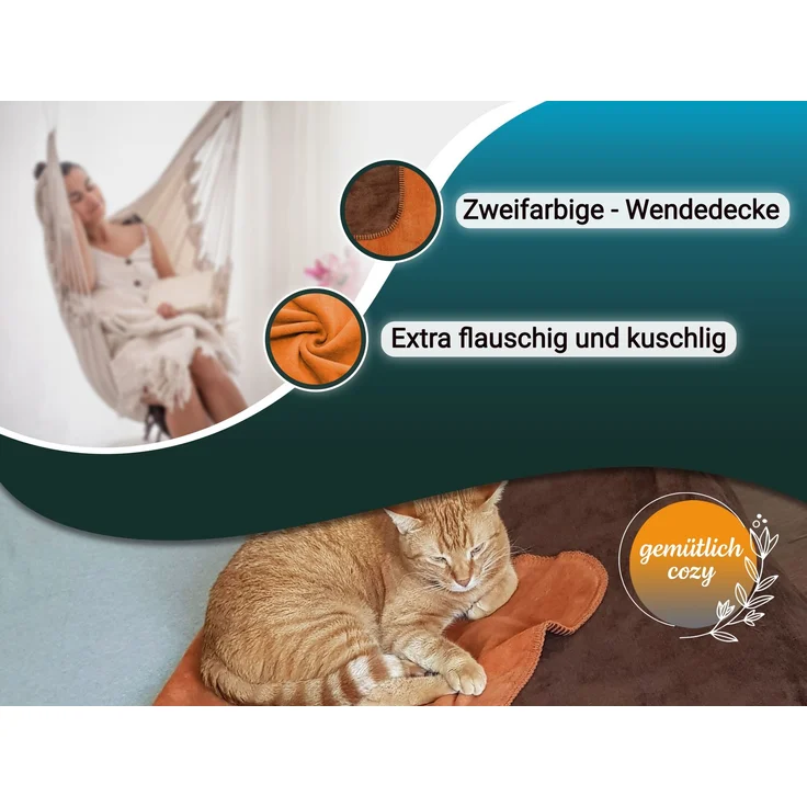ZOLLNER Kuscheldecke in Wendeoptik, 150x200 cm, braun-caramel – Bild 3