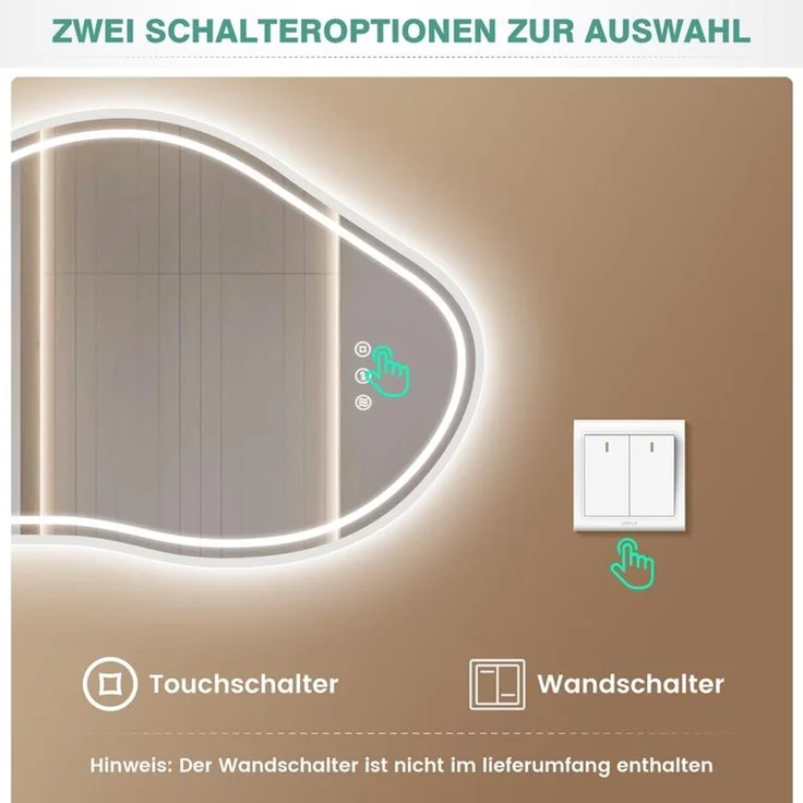 PESENXAN LED Badezimmerspiegel 80x53 cm, rechteckiger Wandspiegel mit Beleuchtung, 3 Lichtfarben, dimmbar, Touch-Schalter, Memory-Funktion, IP44, Schwarz – Bild 4