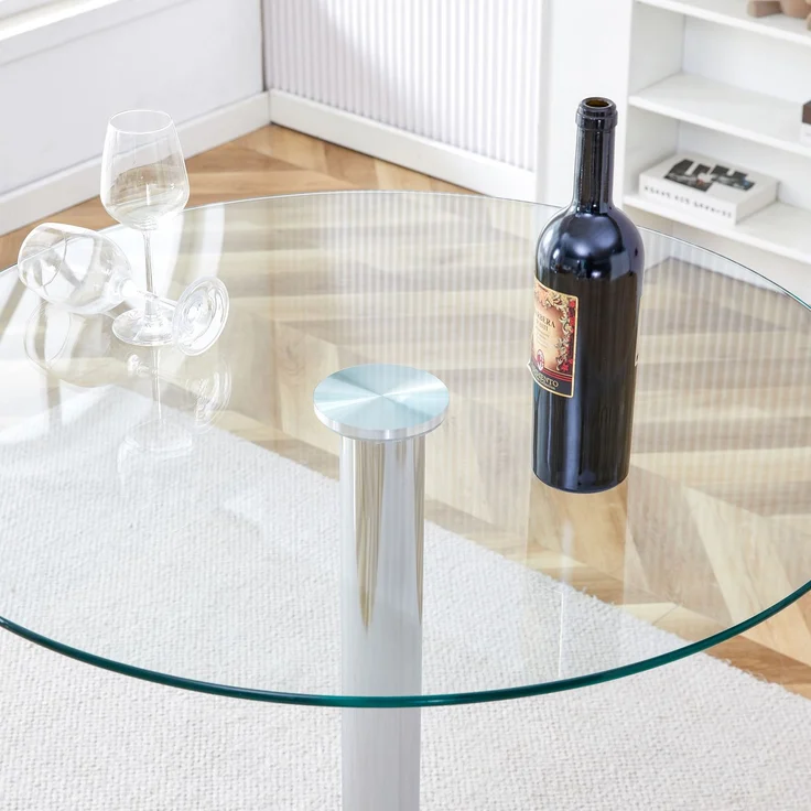 Bartisch-Set mit Glasplatte, 2 drehbaren Barhockern, Ø 89x92 cm, transparent/weiß – Bild 8