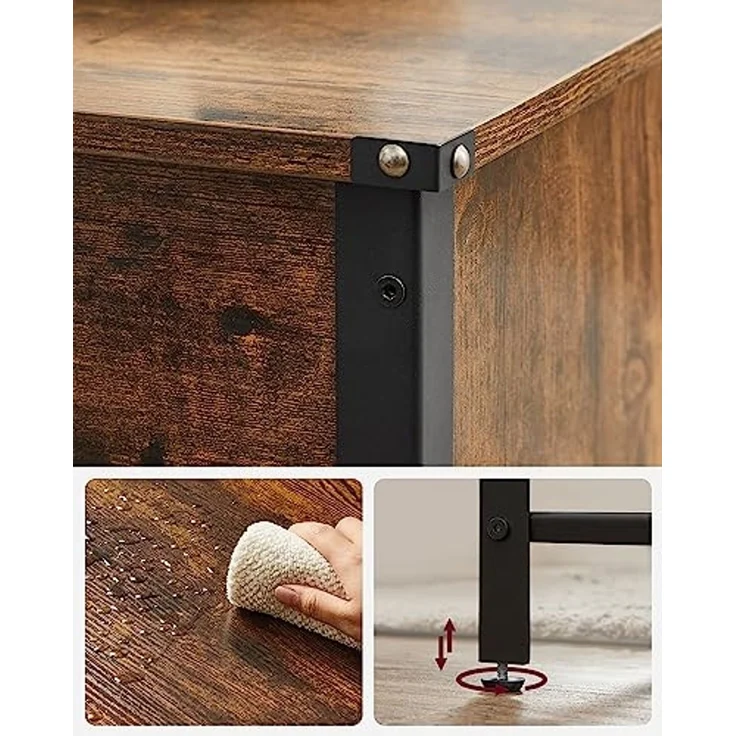 Couchtisch, Wohnzimmertisch mit Klappplatte, verstecktem Stauraum und Gitterregal, Stahlrahmen, für Wohnzimmer – Bild 7