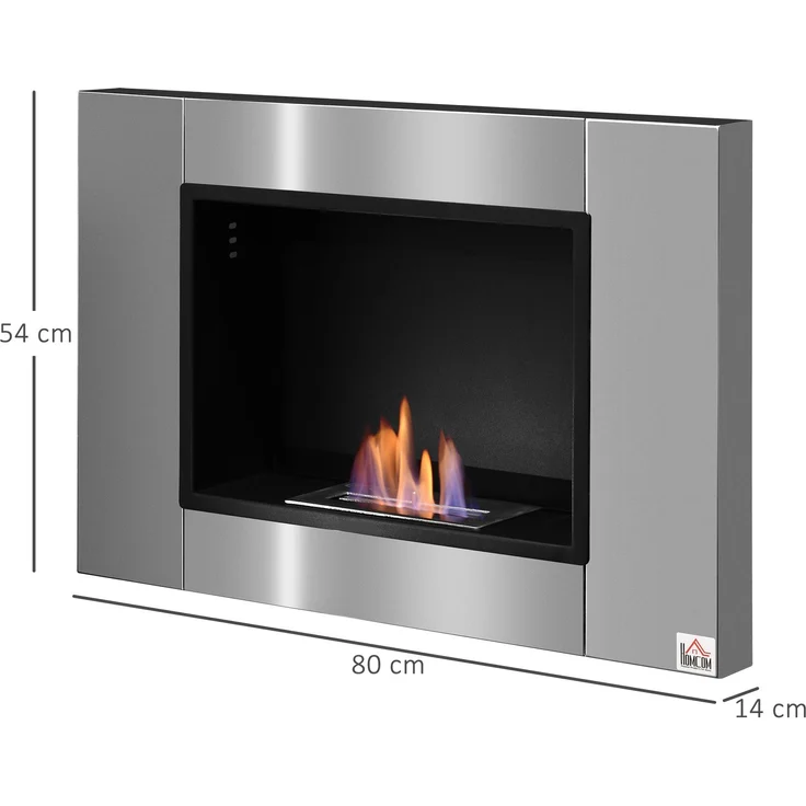 JARDJ Einbau-Wandkamin mit Bioethanol und 0,9-Liter-Brenner, Brenndauer ca 3 Stunden, Maße: 80 x 14 x 54 cm (L x B x H), Geeignet für Räume von 25–30 m², Edelstahl – Bild 5