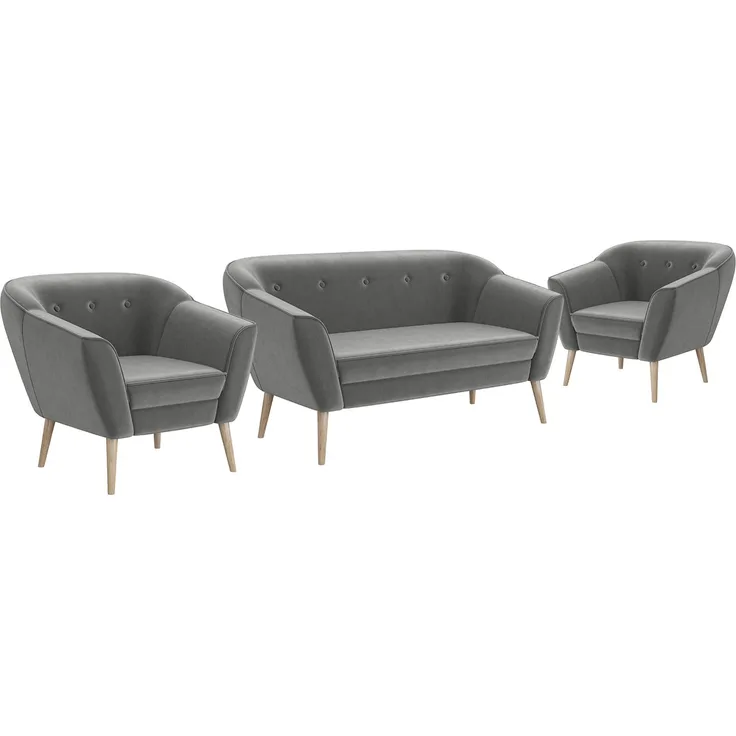 MEBLINI Mini Sofa Set 2-1-1 für Wohnzimmer - Mini Lounge für vier Personen - Küchensofa - Sofa Klein - Sitzgarnitur - Polstergarnitur - Sofagarnituren - DORIS - 2+1+1 - Hellgrau Samt