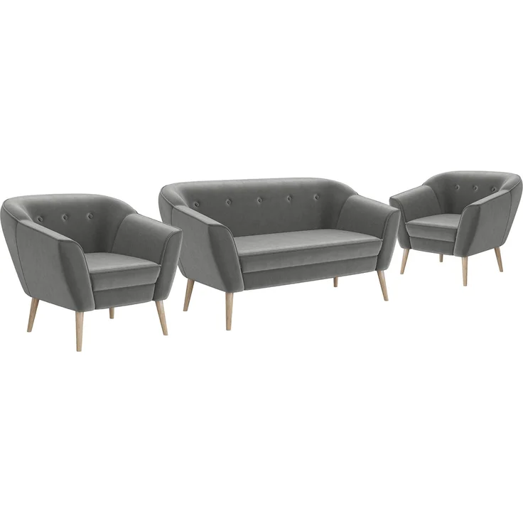 MEBLINI Mini Sofa Set 2-1-1 für Wohnzimmer - Mini Lounge für vier Personen - Küchensofa - Sofa Klein - Sitzgarnitur - Polstergarnitur - Sofagarnituren - DORIS - 2+1+1 - Hellgrau Samt – Bild 1