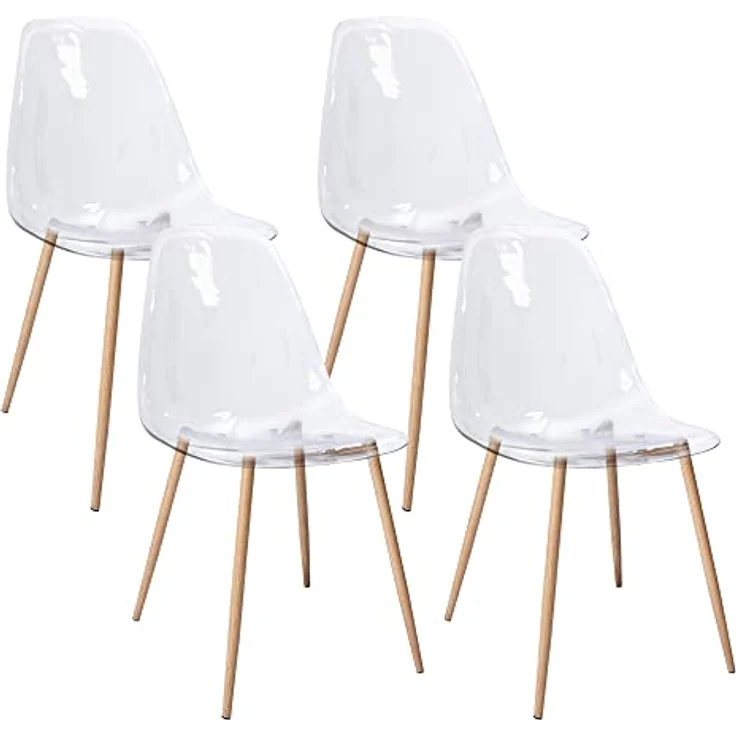 CangLong Satz von 4 Home Chair Modern Transparent Polycarbonat Robuste Esszimmerstühle mit Metallbeinen für Küche Esszimmer & Gardon – Bild 2