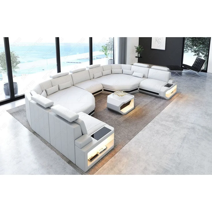 XXL Wohnlandschaft Asti - Ledermix - weiß-schwarz – Bild 3