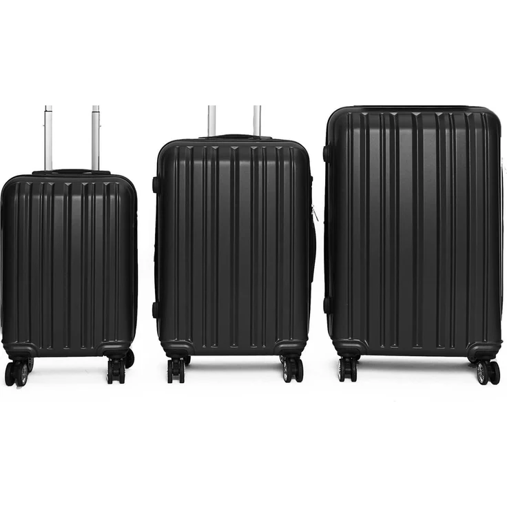 3-Teilig ABS Hartschalenkofferset Trolley Koffer Rollensystem Hartschale Reisekoffer mit 4 Doppelräder Schwarz