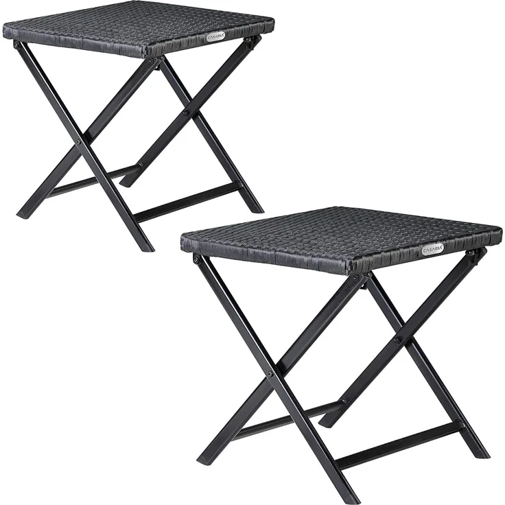 Casaria 'Rom' Klapphocker (2 St), Polyrattan / Stahl schwarz, 40 x 44 x 44 cm