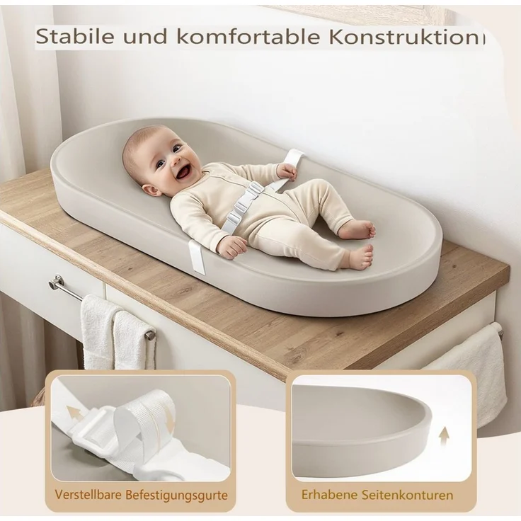 Comomy Wickelauflage, Baby Wickelunterlage wasserdicht bis 20 kg mit Sicherheitsgurt – Bild 2