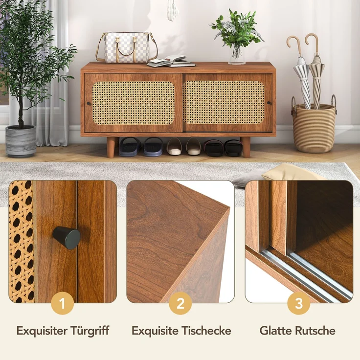 Rattan-Sideboard-Set für Wohnzimmer - Kombination aus Rattan-Kommode und Schuhschrank, Walnussfarben – Bild 2