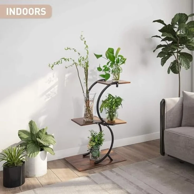 Todeco Pflanzenregal indoor, 5 Etagen Pflanzenständer aus Metall, Mehrstöckig Blumenständer für Indoor Outdoor Garten Balkon Deko – Bild 3