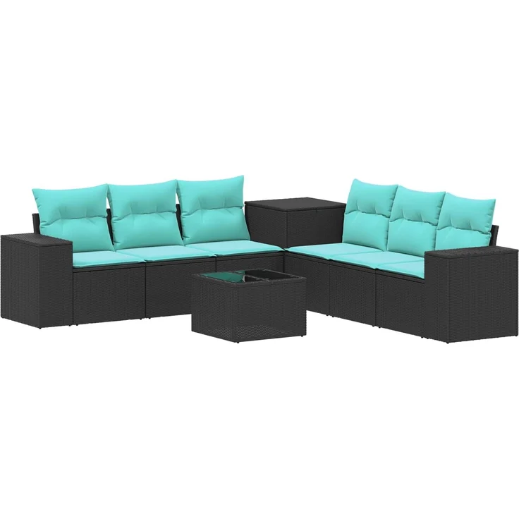 vidaXL Sofa Set 8 stk. Schwarz und Blau Polyrattan und Stahl 3448478 – Bild 2