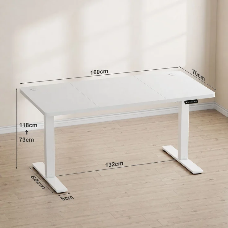 JUMMICO Schreibtisch elektrisch höhenverstellbar mit USB-Ladeanschluss, Weiß, 160x70 cm – Bild 7