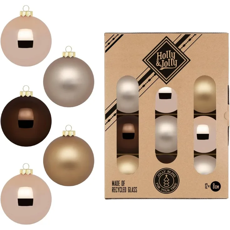 Holly & Jolly Weihnachtsbaumkugel, Weihnachtskugeln Glas 8cm 12 Stück - Elegant Lounge