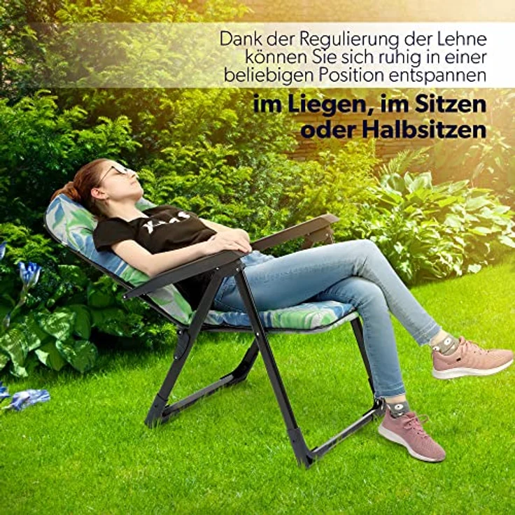 Kadax Gartenliegestuhl, Metall, mit verstellbarer Lehne, in Grün, Blau und Grau, 59x116 cm, ideal für Garten und Terrasse – Bild 8