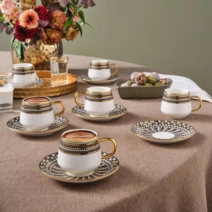 Karaca Kaffeeservice Karaca Belgin 90 ml Kaffeetasse mit Untertasse Set 6 Personen, Braun