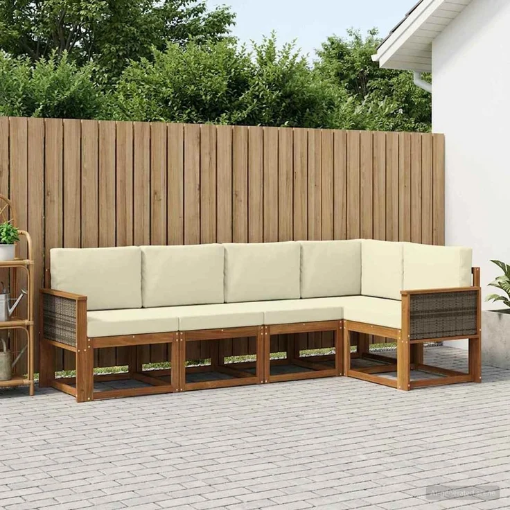 vidaXL Outdoor-Sofagarnitur 5 stk. 5-Sitzer Natur und Creme 3385206 – Bild 1