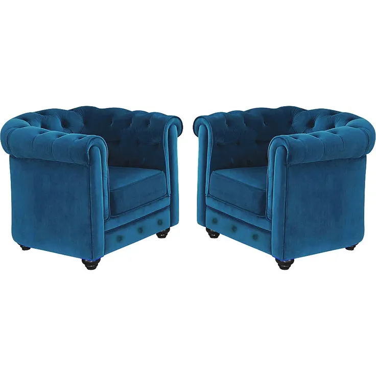 Vente-unique - CHESTERFIELD - Sessel mit gerader Rückenlehne - Holz, Platte - Holz - Blaugrün - 88 x 78 x 72 cm