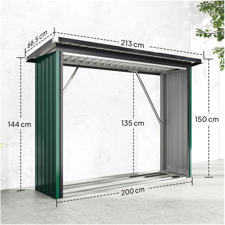 Outsunny Kaminholzregal-Erweiterung mit Pultdach, BxTxH:213x66.5x150 cm, (Brennholzunterstand, 1-St, Kaminholzunterstand), für Kaminholz Grün – Bild 3