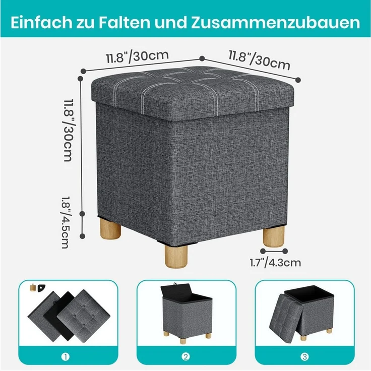 Oak&Tea Stauraumhocker Sitzhocker mit Stauraum – Klappbare Aufbewahrungsbox & Sitzwürfel – Bild 2