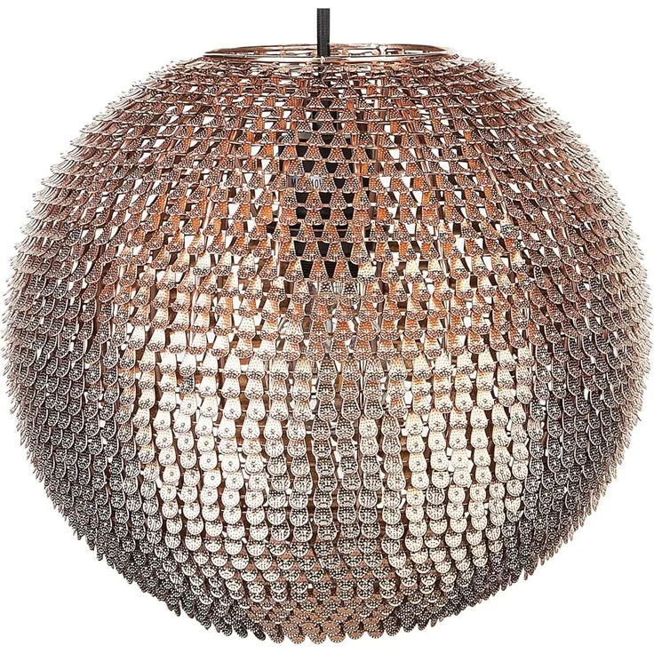 'Seine' Hängeleuchte Kupfer Metall runder Schirm mit Pailletten-Optik Discokugelform Glamourös