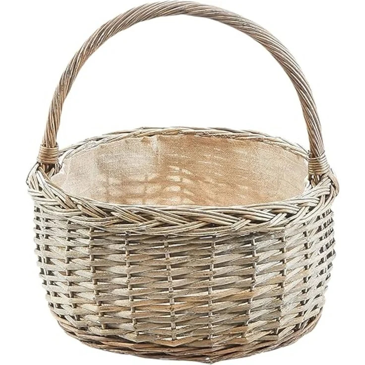 Kobolo Dekokorb Henkelkorb rund in grauer Weide und Textilfutter (Einzelstück, 1 St, 1 Stück) – Bild 1