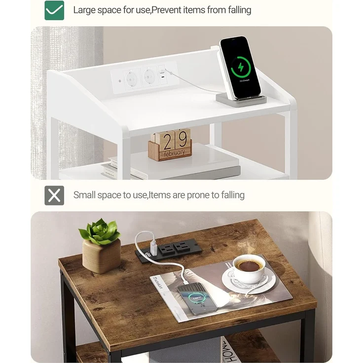 Nachttisch 2er Set, mit LED-Leuchten und Ladestation, Beistelltisch mit 3 Stoff-Schubladen und Regalen, mit USB-Anschlüssen & Steckdosen, für Schlafzimmer, Wohnzimmer, Weiß – Bild 6